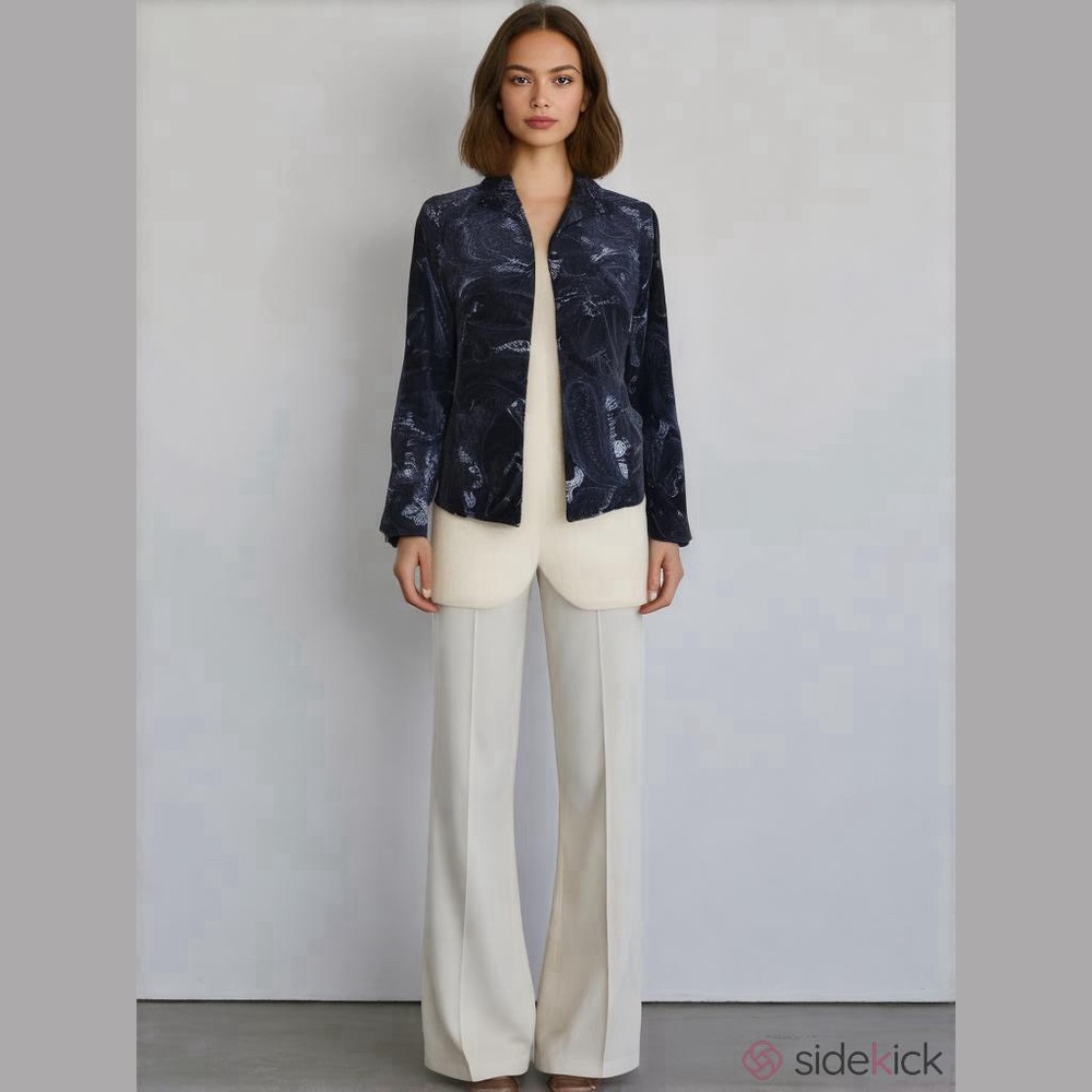 Chico’s Velvet Paisley Blazer 1 M 8/10 Blue - Picture 3 of 12